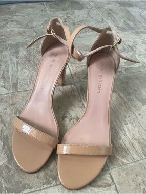 Stuart Weitzman Beige Patent Leather Ankle-Strap Heels